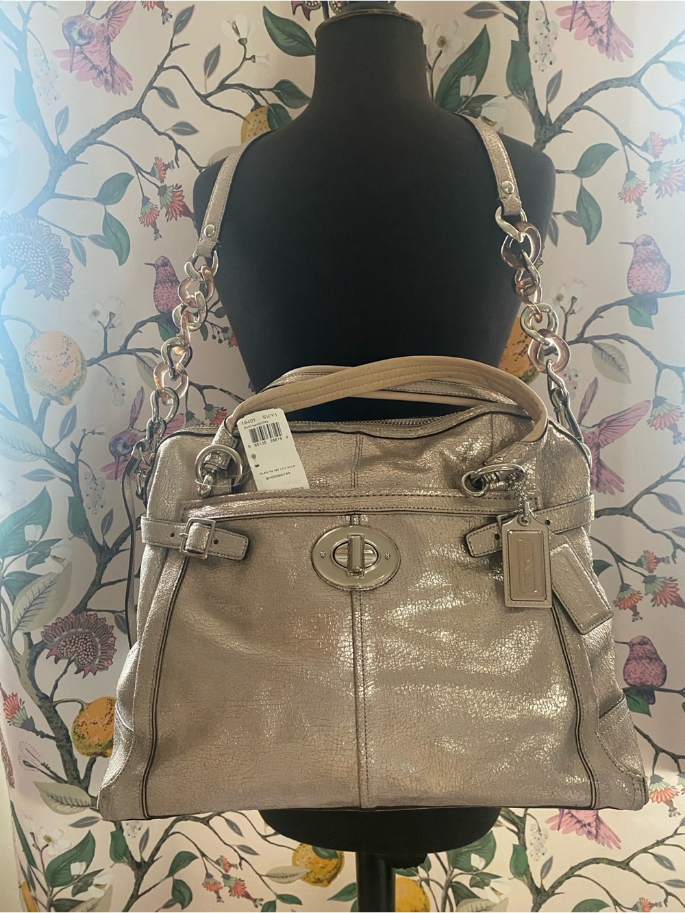 Vintage Coach 2010  Women's Silver Textured Leather Satchel & Shoulder Bag